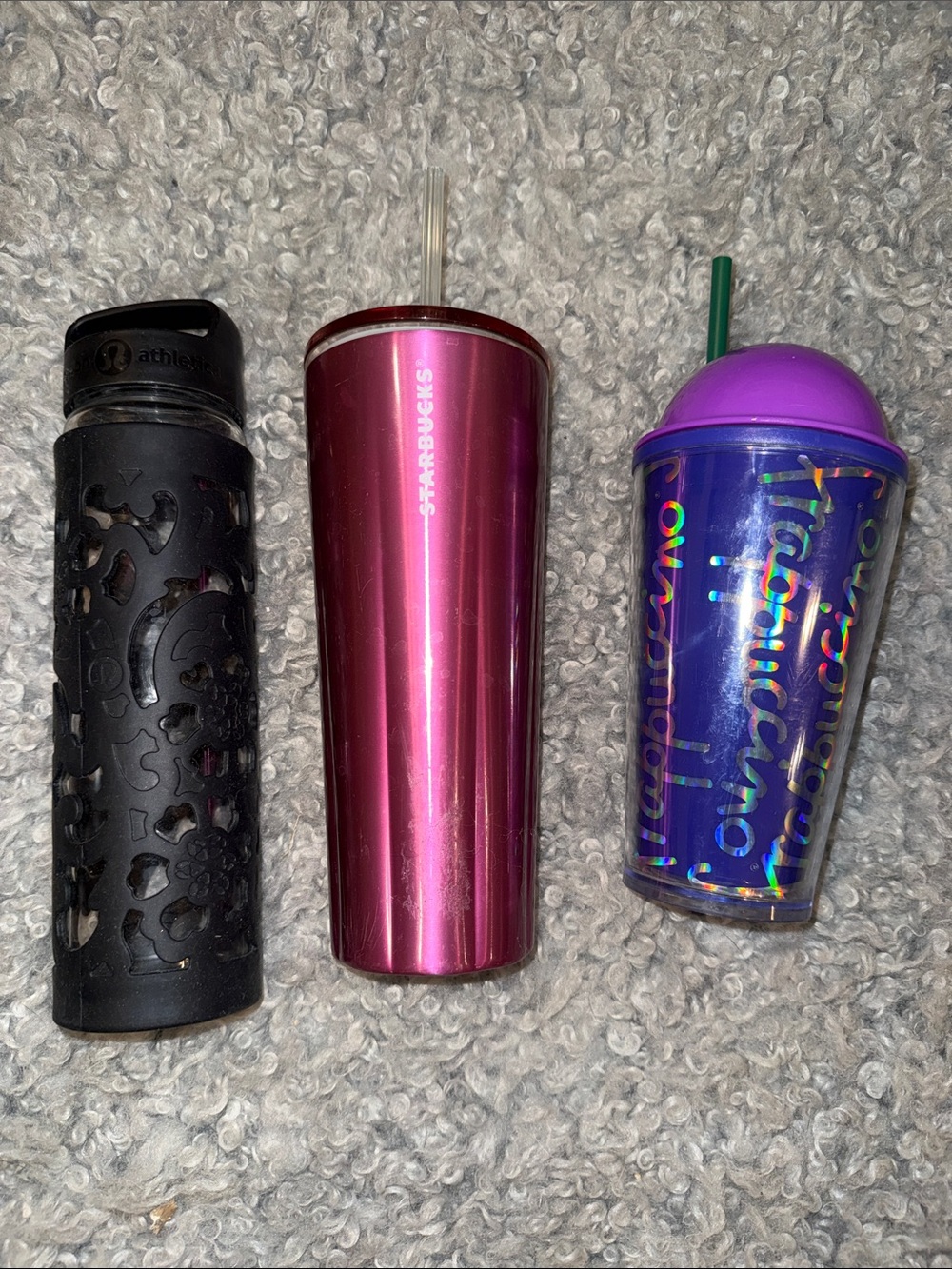 Set of Starbucks Lulu lemon Frappuccino Cold Cup with Dome Lid Purple & Green